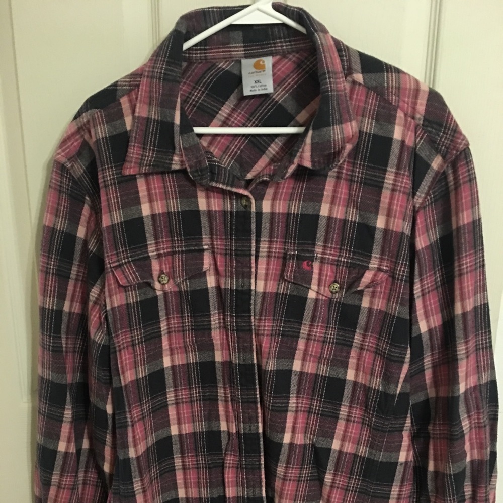 👚GUC PINK/BLACK FLANNEL CARHARTT LONG SLEEVE TOP